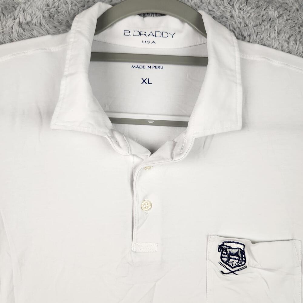 B Draddy Polo Shirt Mens XL White Pima Cotton Stretch Golf Evanston Golf Club